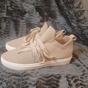 6.5M Steve Madden Lancer Womens Beige Slip On Lace Up Casual Sneakers Shoes